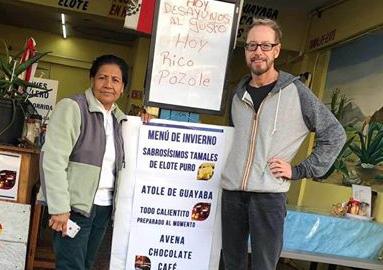 Project Coordinator Robert Irwin in Tijuana with community storytellers, Esther Morales and  Juan Manuel Villegas Galindo 